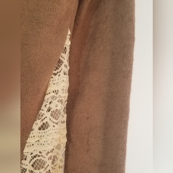 A'Reve Sweater Dress. Lace Crocheted Trim and Cowl Neck. Hem Contrast. Size S. - Picture 4 of 8